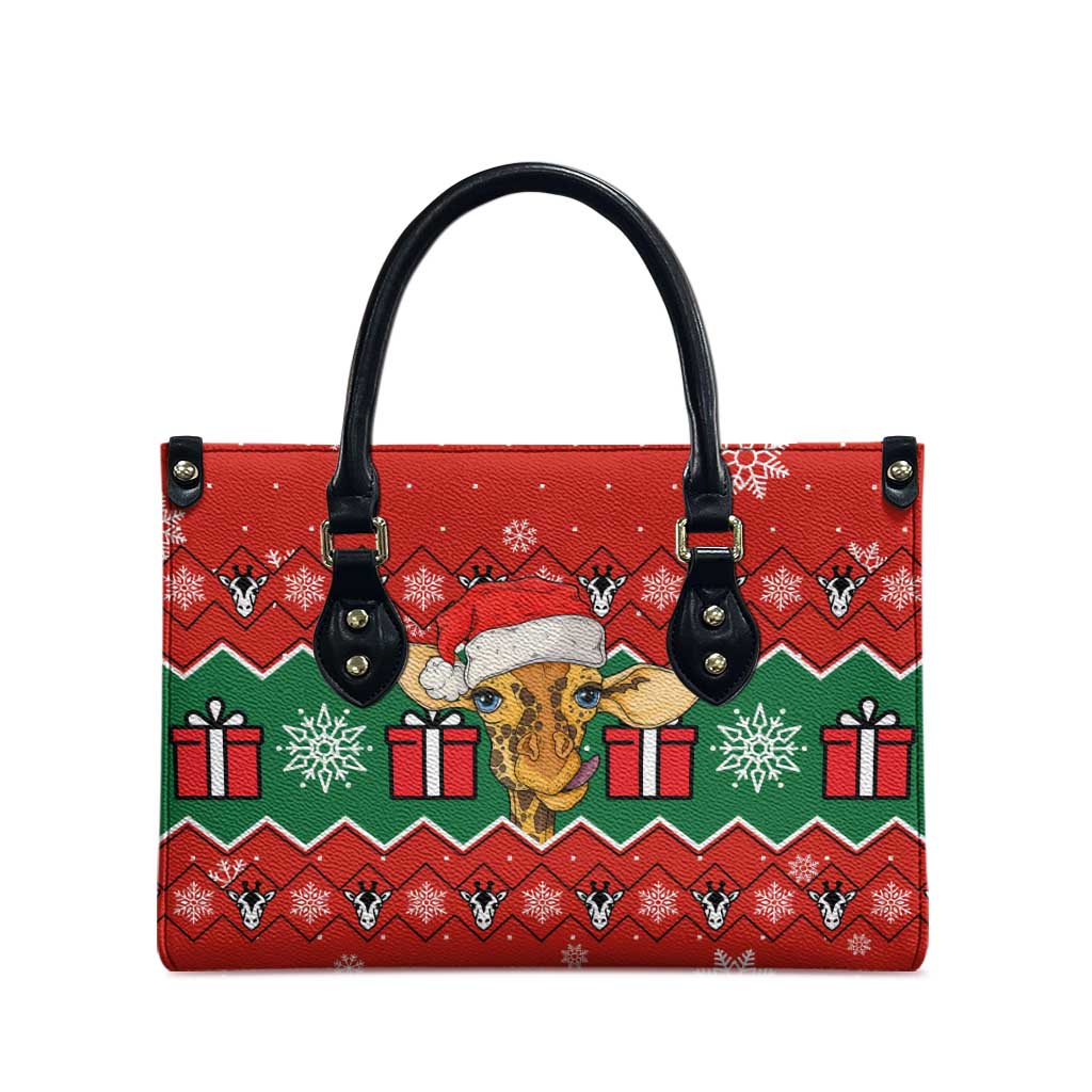 Lovely Giraffe Christmas Leather Bag Xmas Holiday Patterns - Wonder Print Shop