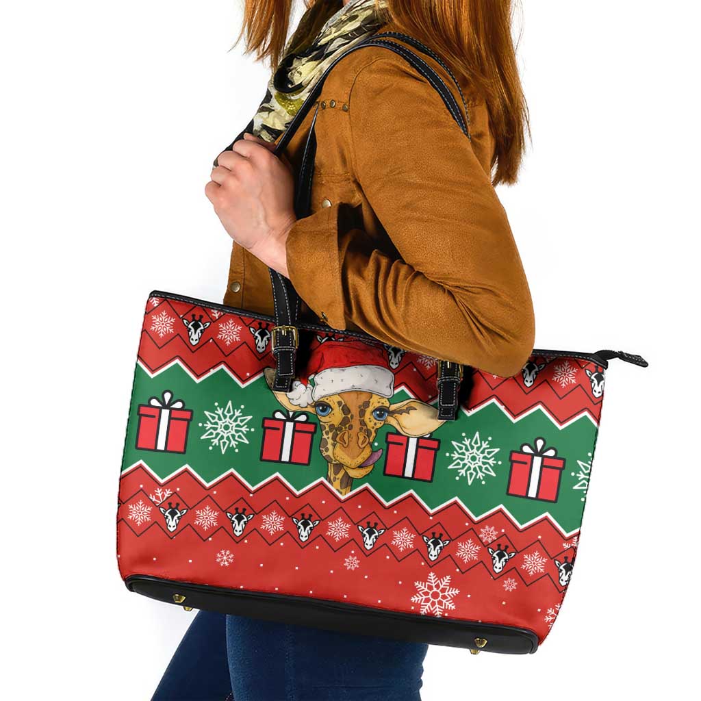 Lovely Giraffe Christmas Leather Tote Bag Xmas Holiday Patterns - Wonder Print Shop