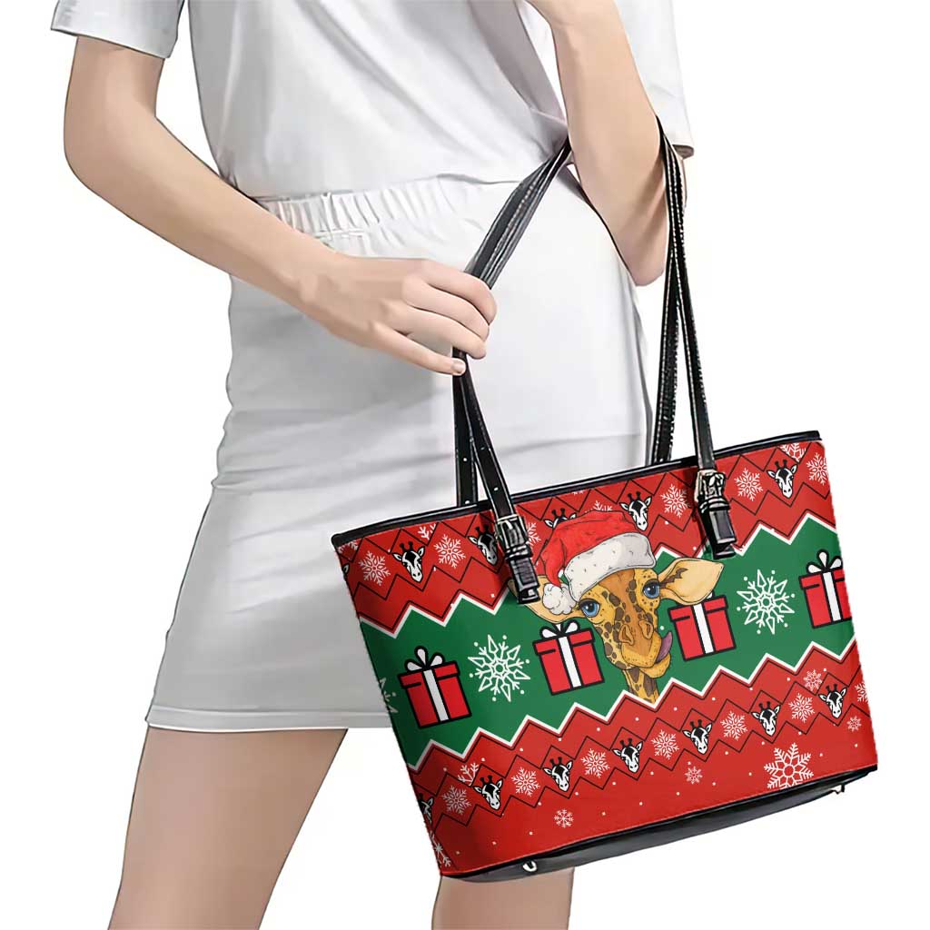 Lovely Giraffe Christmas Leather Tote Bag Xmas Holiday Patterns - Wonder Print Shop