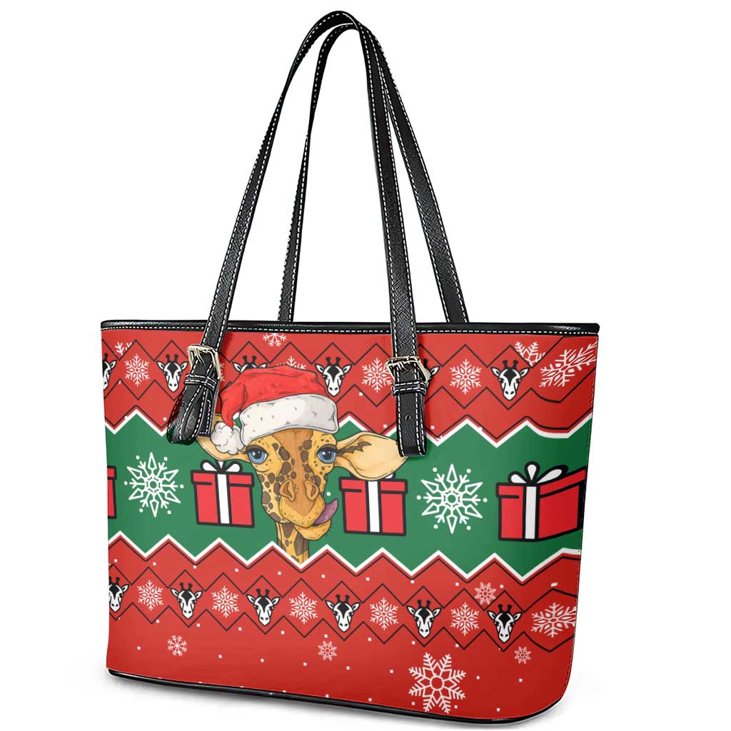 Lovely Giraffe Christmas Leather Tote Bag Xmas Holiday Patterns - Wonder Print Shop