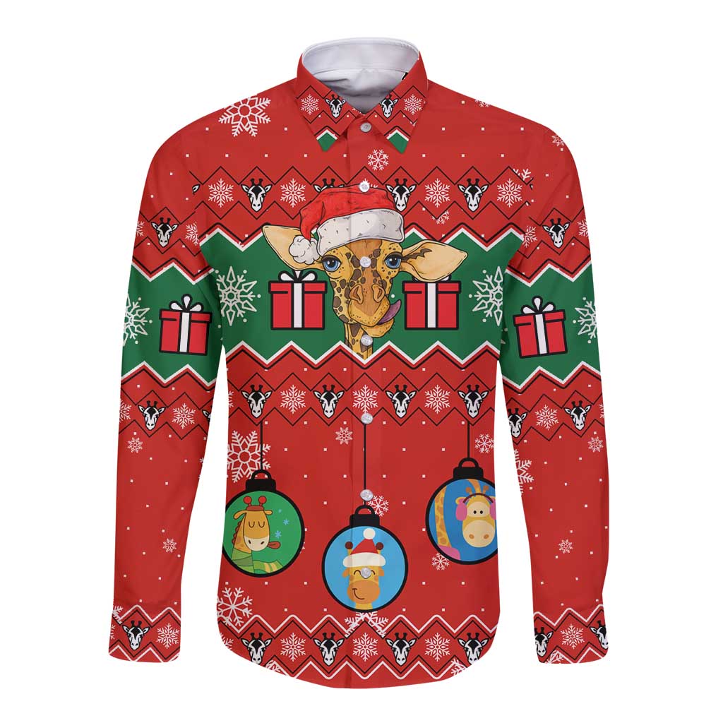 Lovely Giraffe Christmas Long Sleeve Button Shirt Xmas Holiday Patterns - Wonder Print Shop