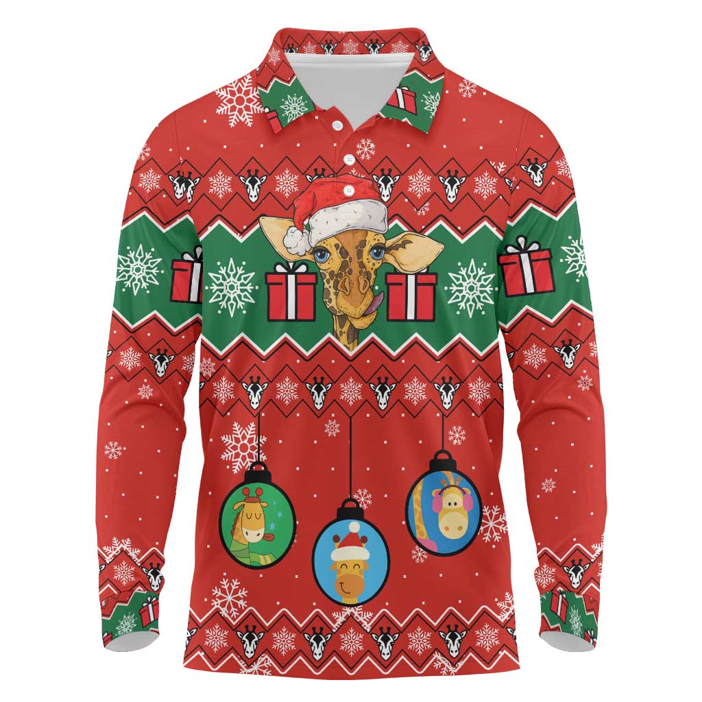 Lovely Giraffe Christmas Long Sleeve Polo Shirt Xmas Holiday Patterns - Wonder Print Shop