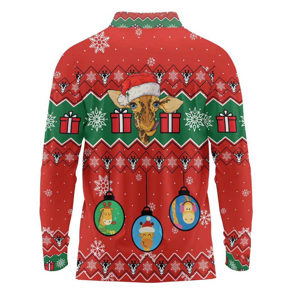 Lovely Giraffe Christmas Long Sleeve Polo Shirt Xmas Holiday Patterns - Wonder Print Shop