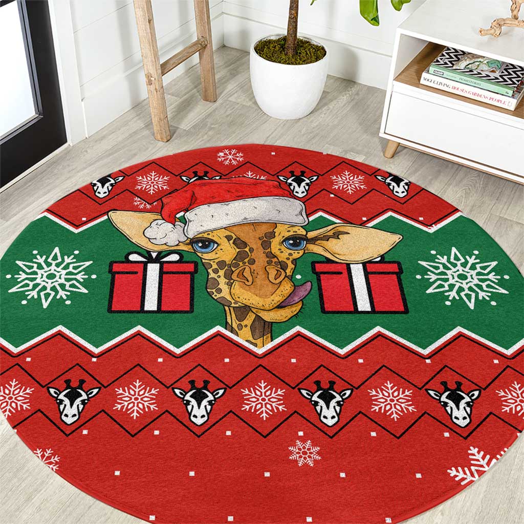 Lovely Giraffe Christmas Round Carpet Xmas Holiday Patterns - Wonder Print Shop