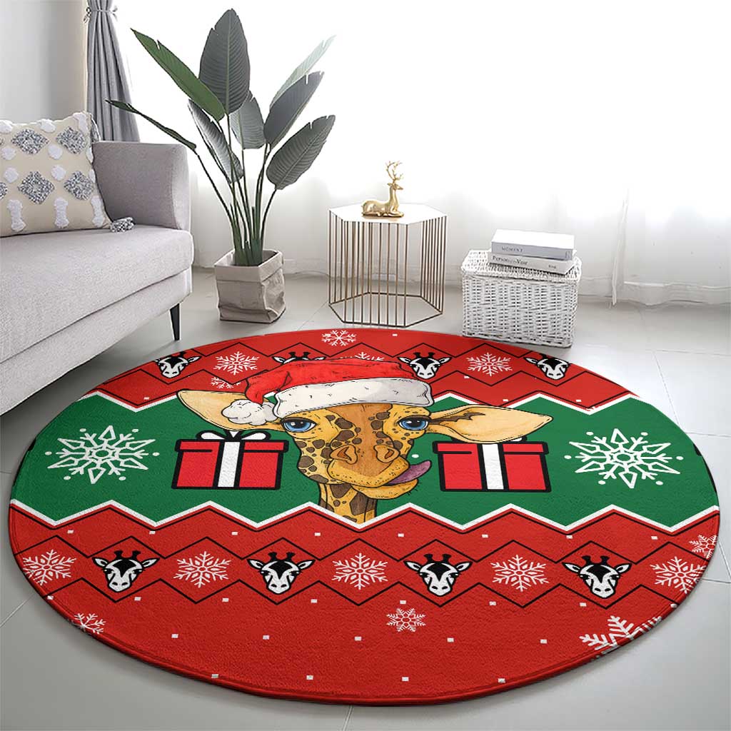 Lovely Giraffe Christmas Round Carpet Xmas Holiday Patterns - Wonder Print Shop