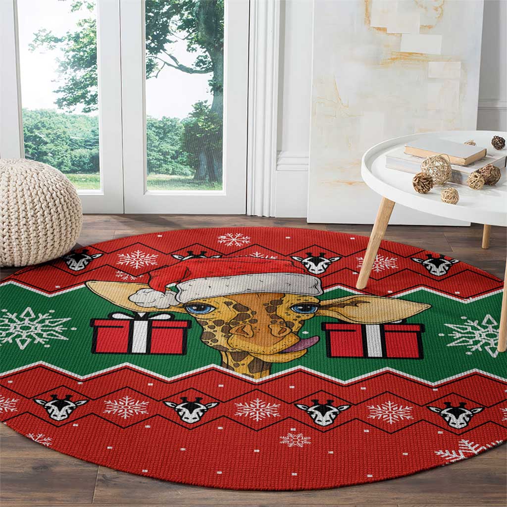 Lovely Giraffe Christmas Round Carpet Xmas Holiday Patterns - Wonder Print Shop