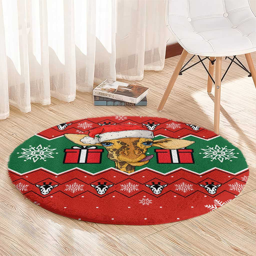 Lovely Giraffe Christmas Round Carpet Xmas Holiday Patterns - Wonder Print Shop