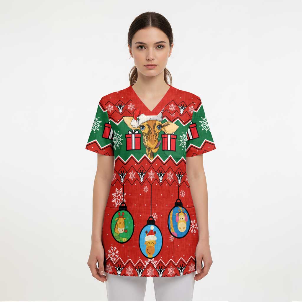 Lovely Giraffe Christmas Scrub Top Xmas Holiday Patterns - Wonder Print Shop