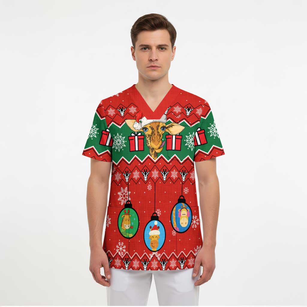 Lovely Giraffe Christmas Scrub Top Xmas Holiday Patterns - Wonder Print Shop