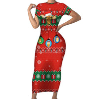 Lovely Giraffe Christmas Short Sleeve Bodycon Dress Xmas Holiday Patterns - Wonder Print Shop