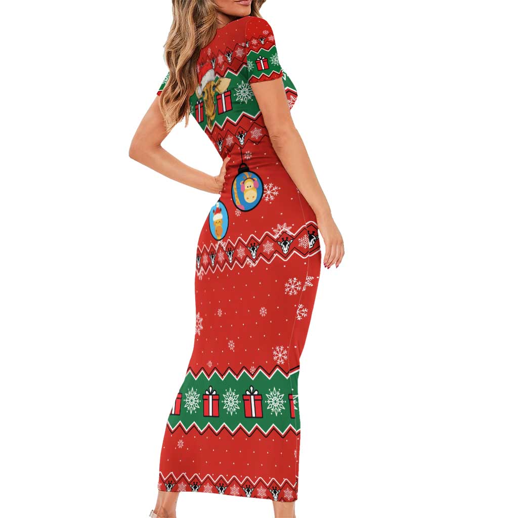 Lovely Giraffe Christmas Short Sleeve Bodycon Dress Xmas Holiday Patterns - Wonder Print Shop