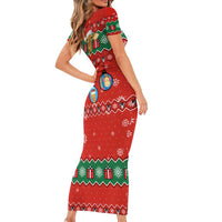 Lovely Giraffe Christmas Short Sleeve Bodycon Dress Xmas Holiday Patterns - Wonder Print Shop