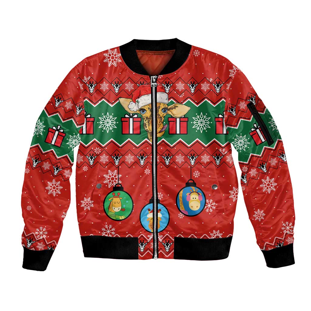 Lovely Giraffe Christmas Sleeve Zip Bomber Jacket Xmas Holiday Patterns - Wonder Print Shop