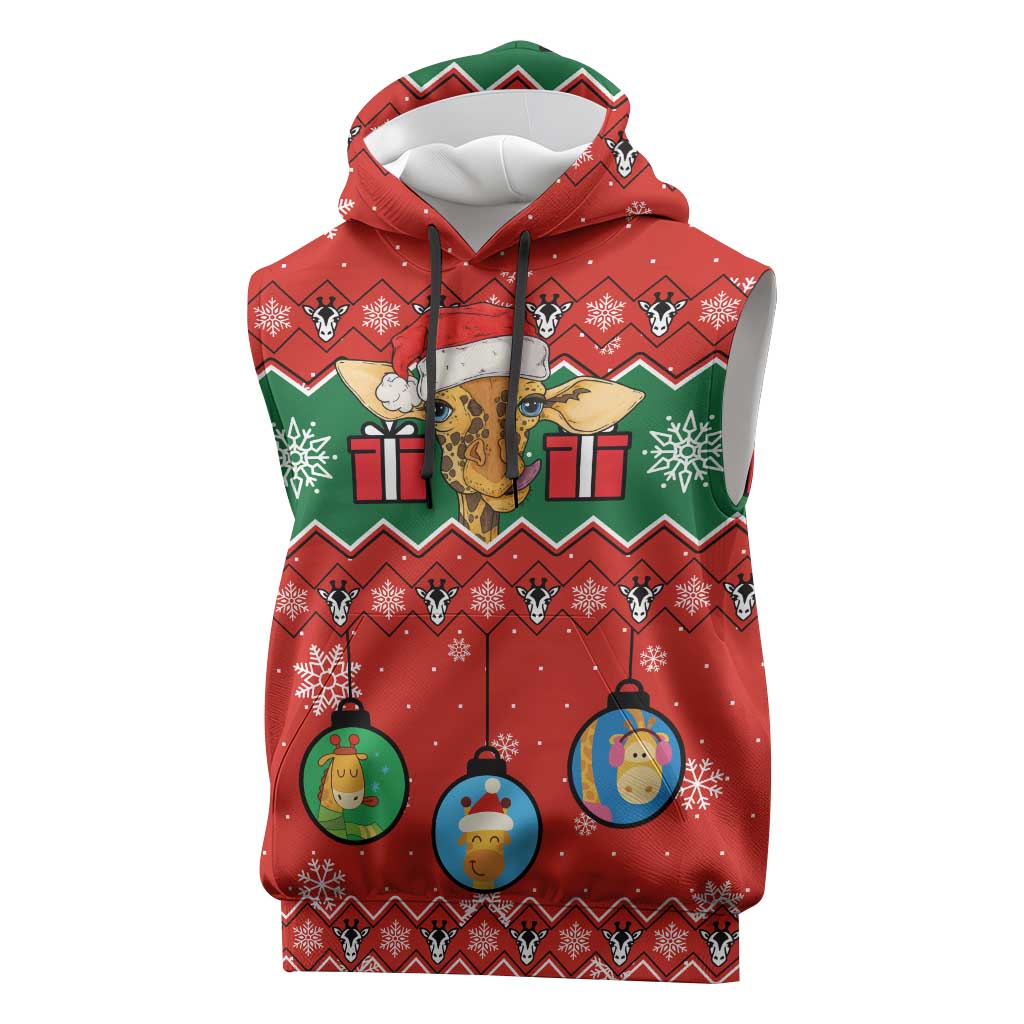 Lovely Giraffe Christmas Sleeveless Hoodie Xmas Holiday Patterns - Wonder Print Shop