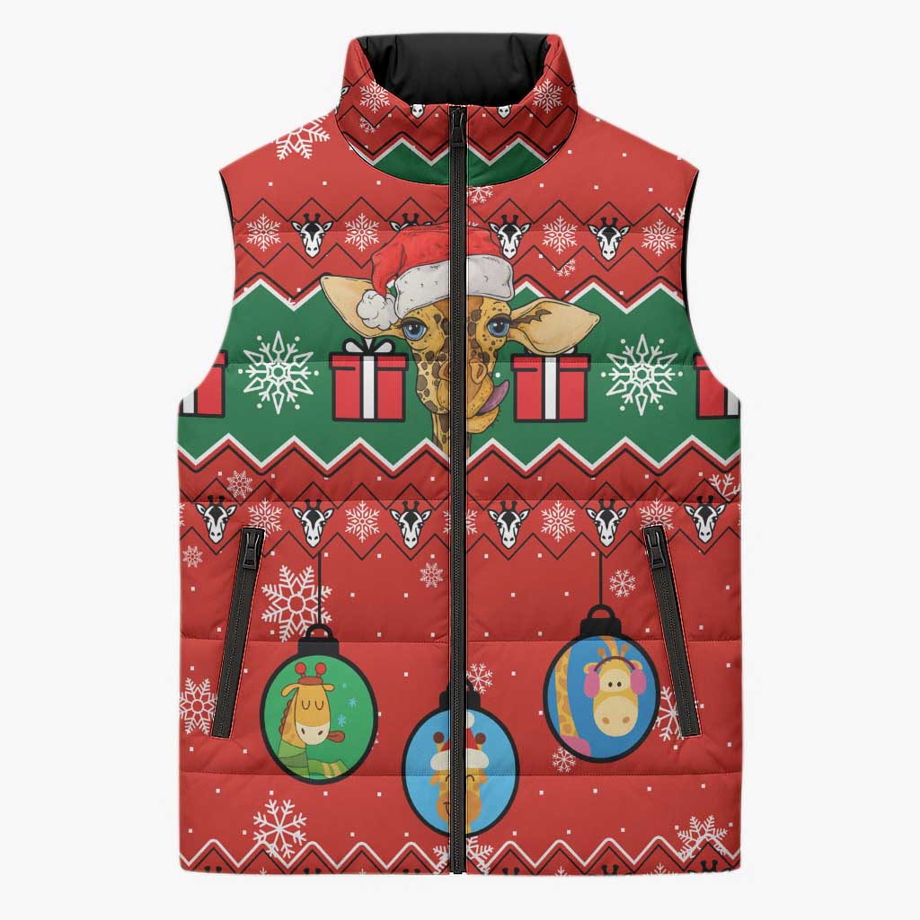 Lovely Giraffe Christmas Sleeveless Puffer Jacket Xmas Holiday Patterns - Wonder Print Shop