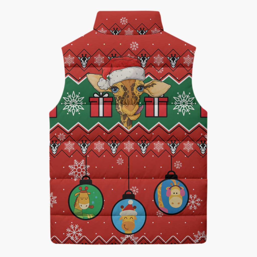 Lovely Giraffe Christmas Sleeveless Puffer Jacket Xmas Holiday Patterns - Wonder Print Shop