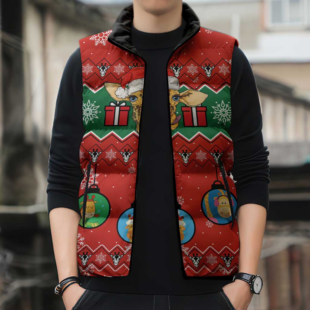 Lovely Giraffe Christmas Sleeveless Puffer Jacket Xmas Holiday Patterns - Wonder Print Shop