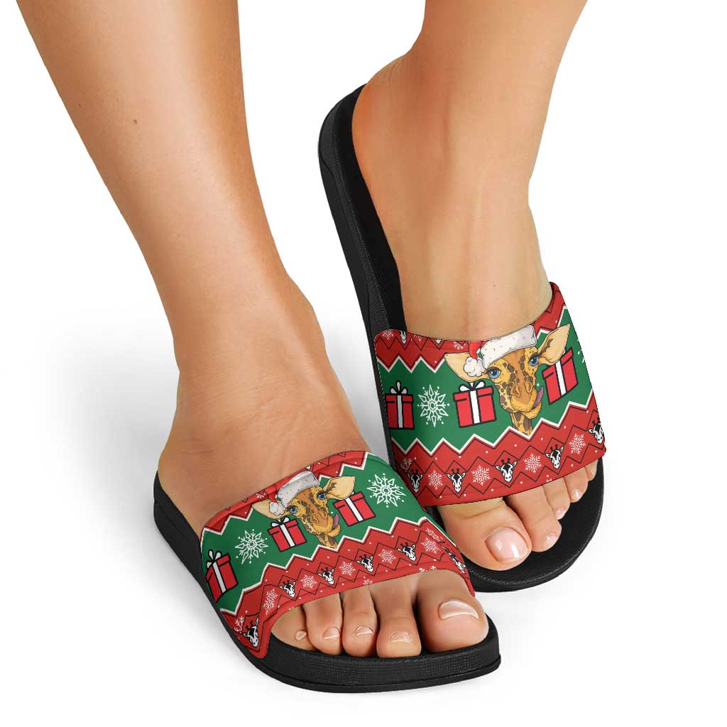Lovely Giraffe Christmas Slide Sandals Xmas Holiday Patterns - Wonder Print Shop