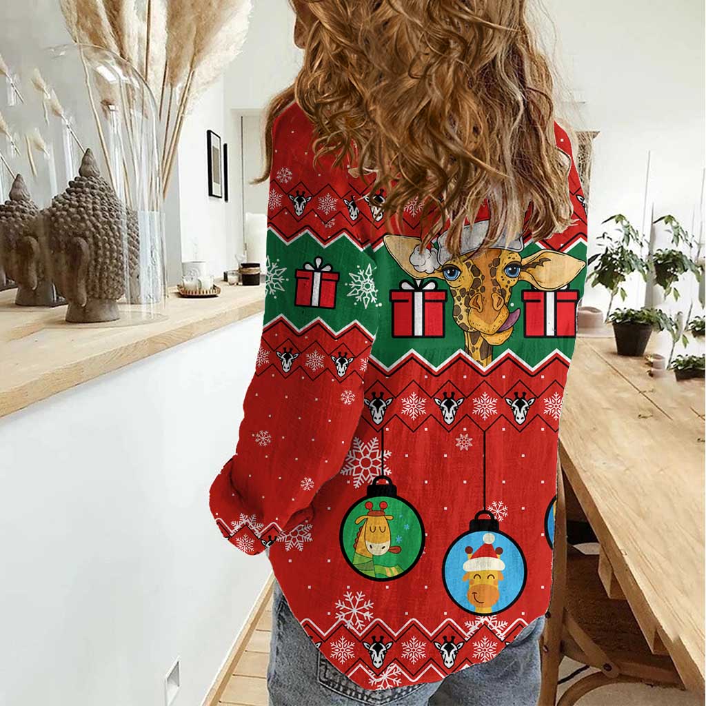 Lovely Giraffe Christmas Women Casual Shirt Xmas Holiday Patterns - Wonder Print Shop