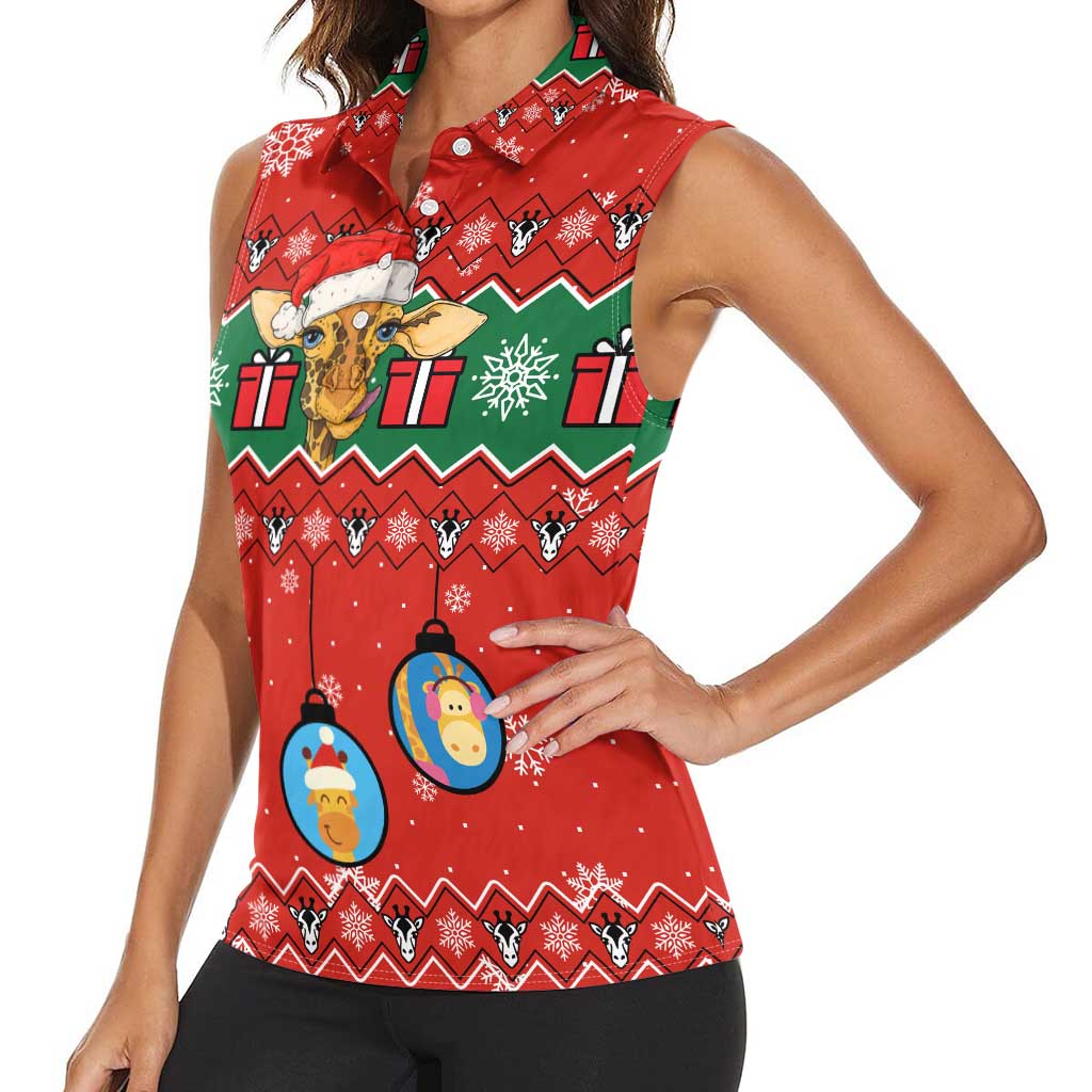 Lovely Giraffe Christmas Women Sleeveless Polo Shirt Xmas Holiday Patterns - Wonder Print Shop
