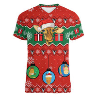 Lovely Giraffe Christmas Women V-Neck T-Shirt Xmas Holiday Patterns - Wonder Print Shop