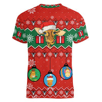 Lovely Giraffe Christmas Women V-Neck T-Shirt Xmas Holiday Patterns - Wonder Print Shop