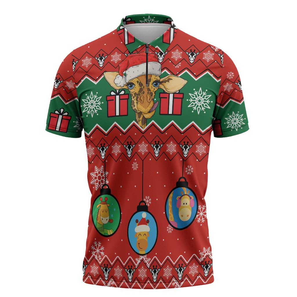 Lovely Giraffe Christmas Zipper Polo Shirt Xmas Holiday Patterns - Wonder Print Shop