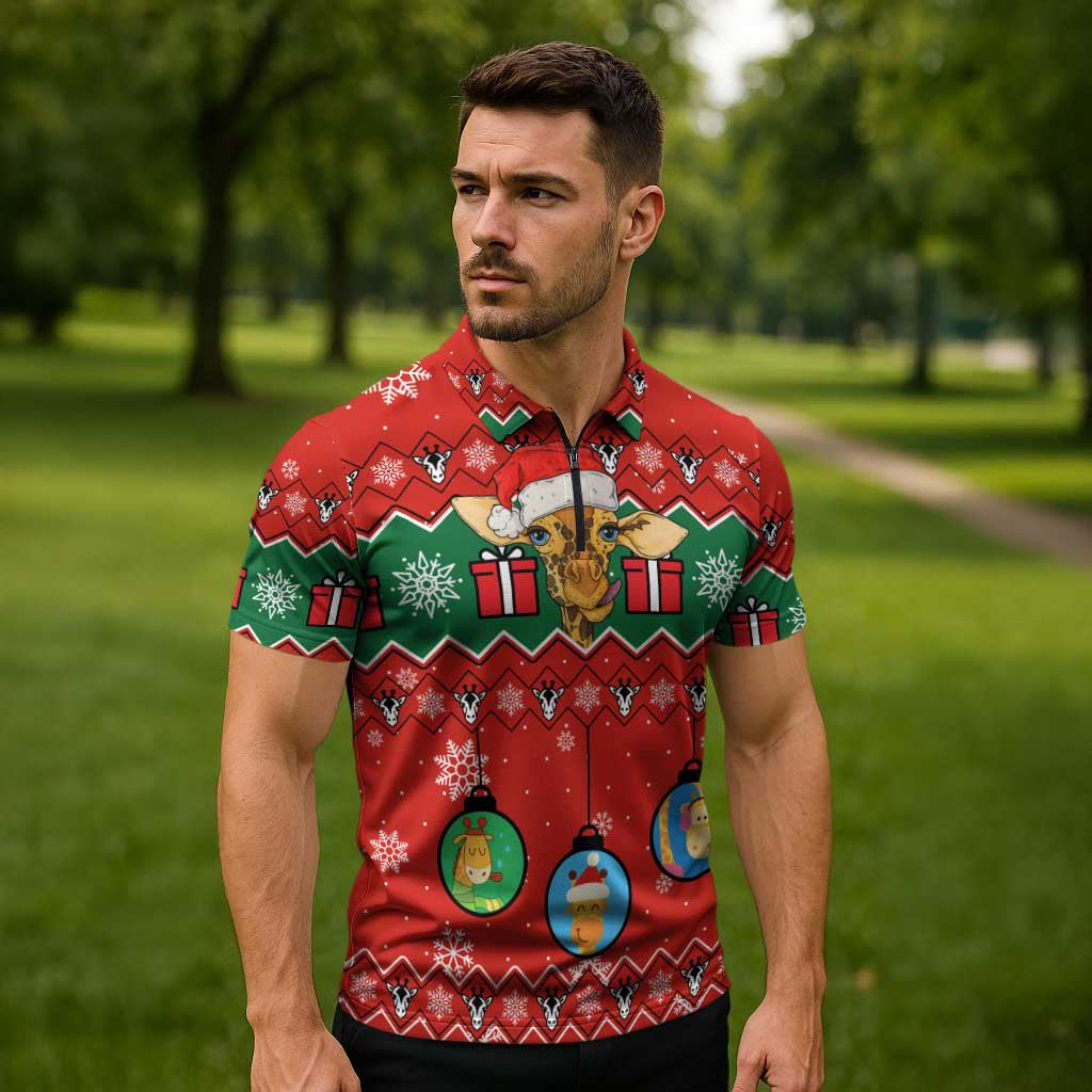 Lovely Giraffe Christmas Zipper Polo Shirt Xmas Holiday Patterns - Wonder Print Shop