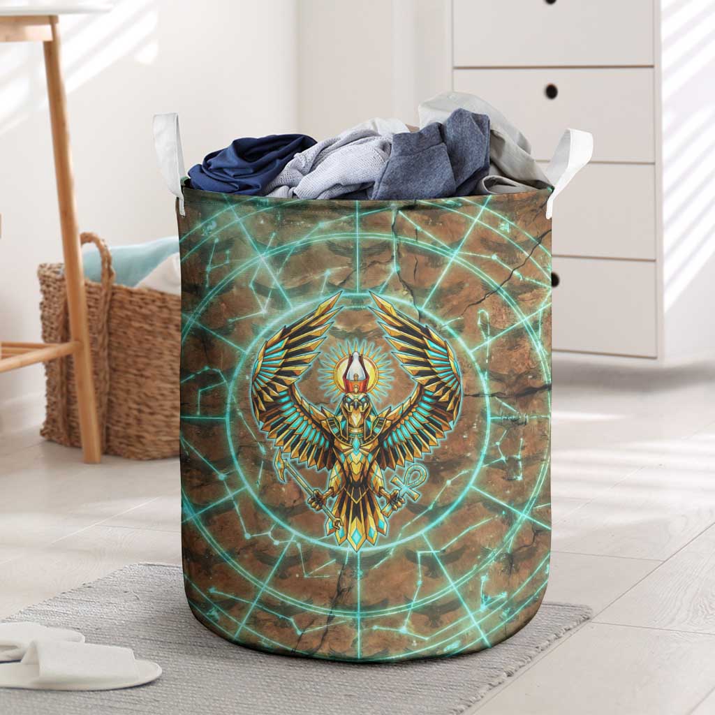 Horus Eye of Ra Laundry Basket Golden Falcon Ancient Egyptian Symbol in Futuristic