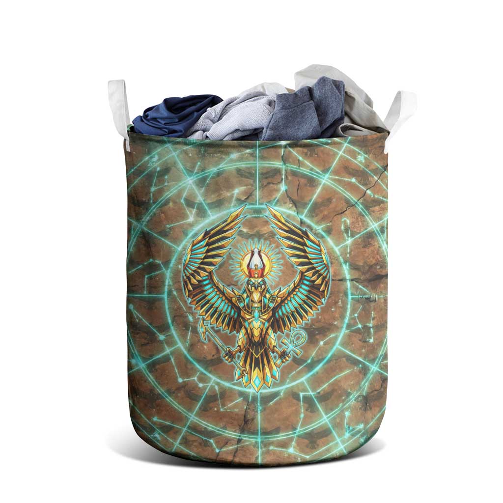 Horus Eye of Ra Laundry Basket Golden Falcon Ancient Egyptian Symbol in Futuristic