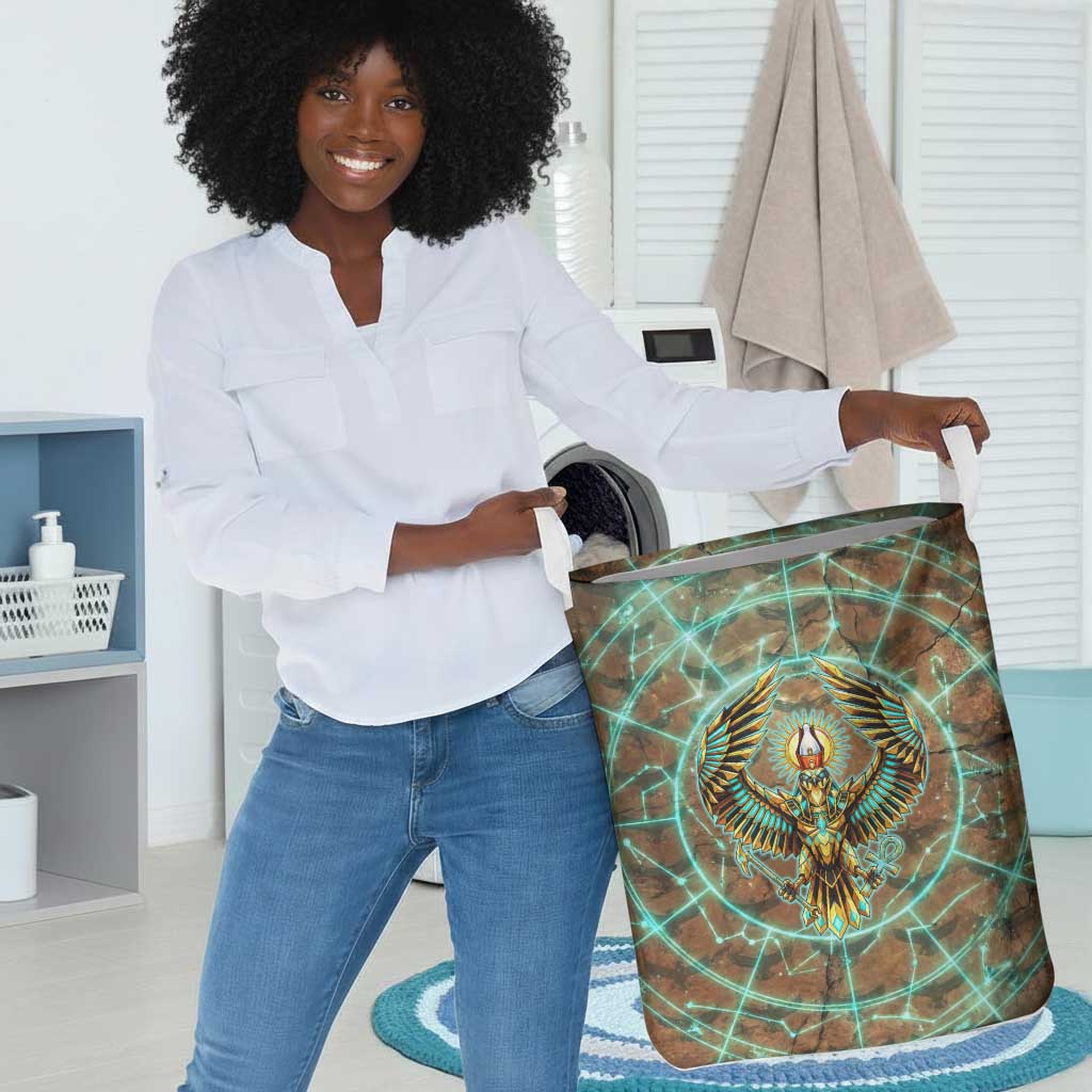 Horus Eye of Ra Laundry Basket Golden Falcon Ancient Egyptian Symbol in Futuristic