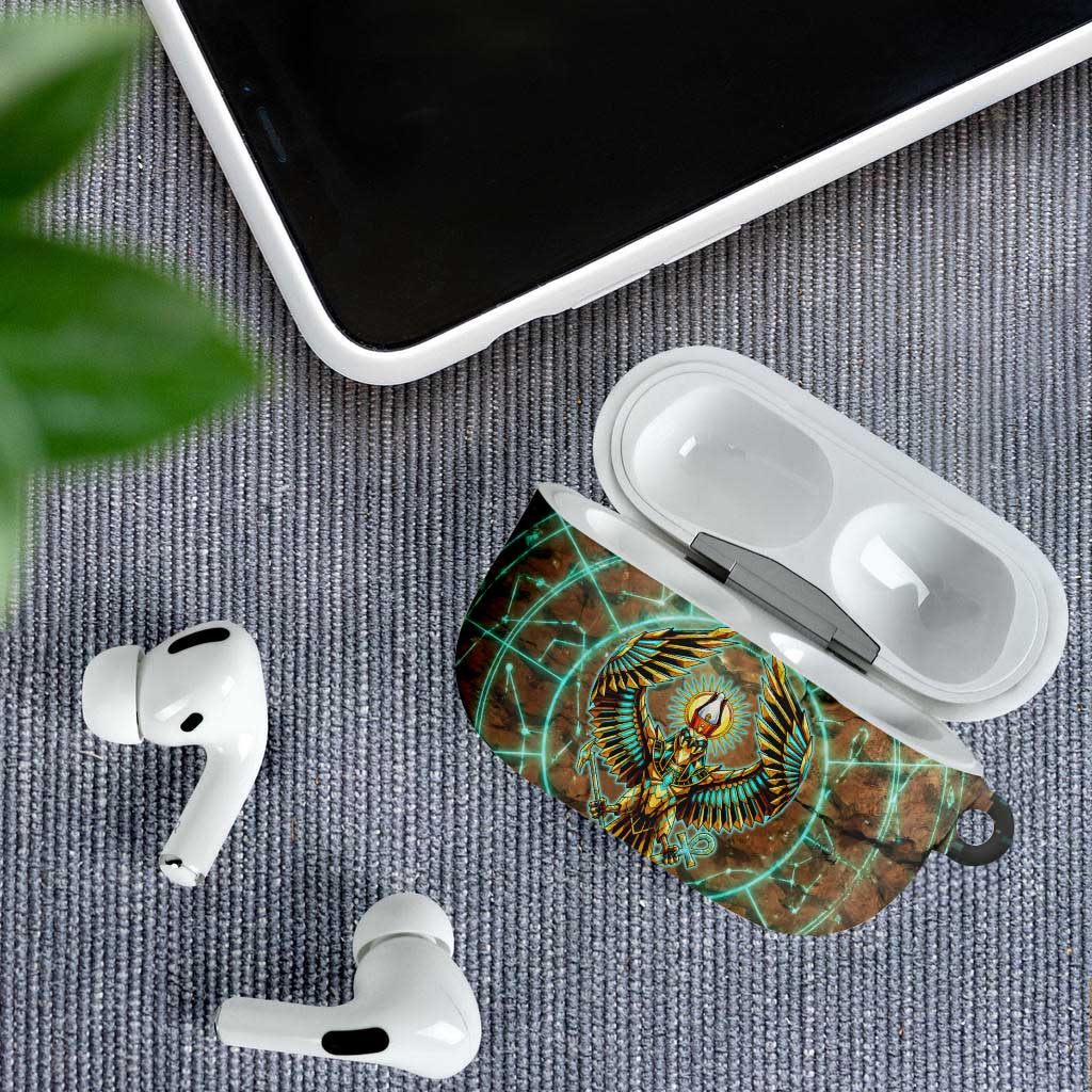 Horus Eye of Ra AirPods Case Golden Falcon Ancient Egyptian Symbol in Futuristic