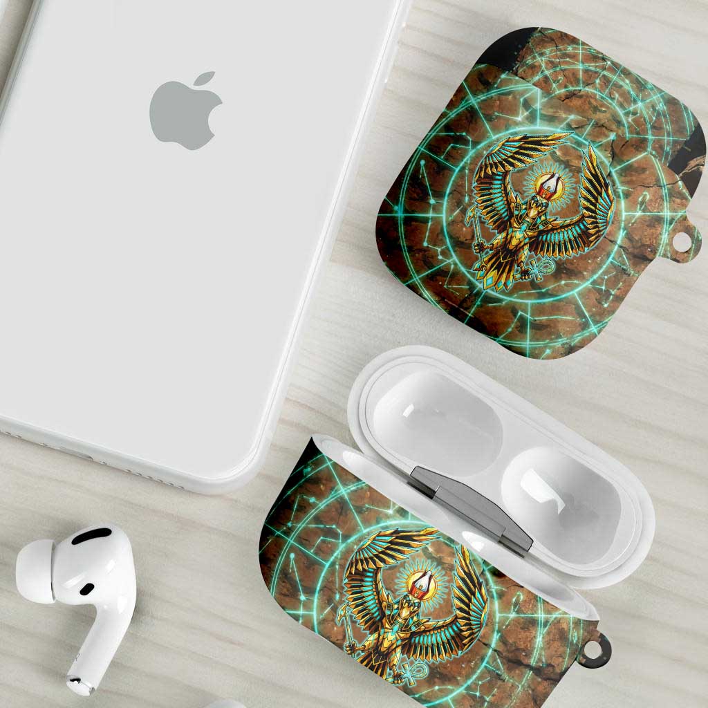 Horus Eye of Ra AirPods Case Golden Falcon Ancient Egyptian Symbol in Futuristic