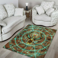 Horus Eye of Ra Area Rug Golden Falcon Ancient Egyptian Symbol in Futuristic