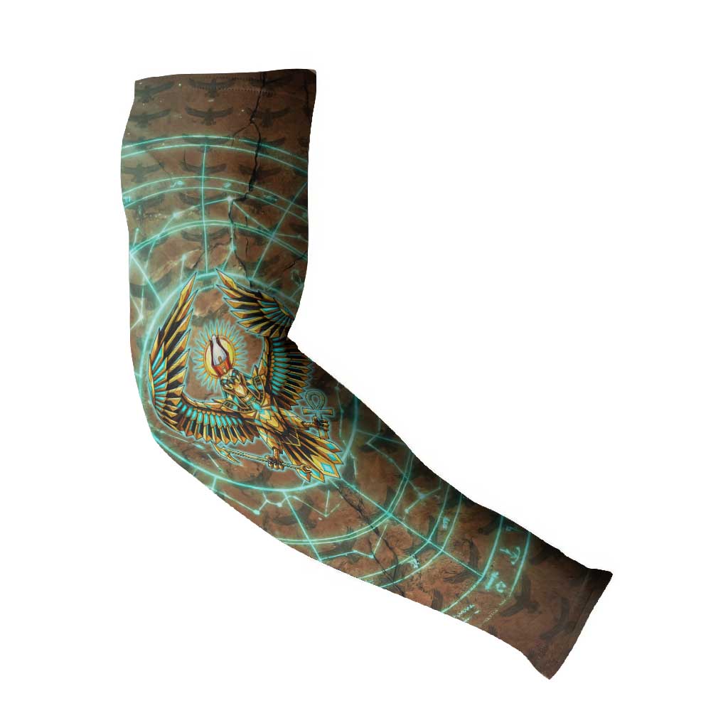 Horus Eye of Ra Arm Sleeves Golden Falcon Ancient Egyptian Symbol in Futuristic