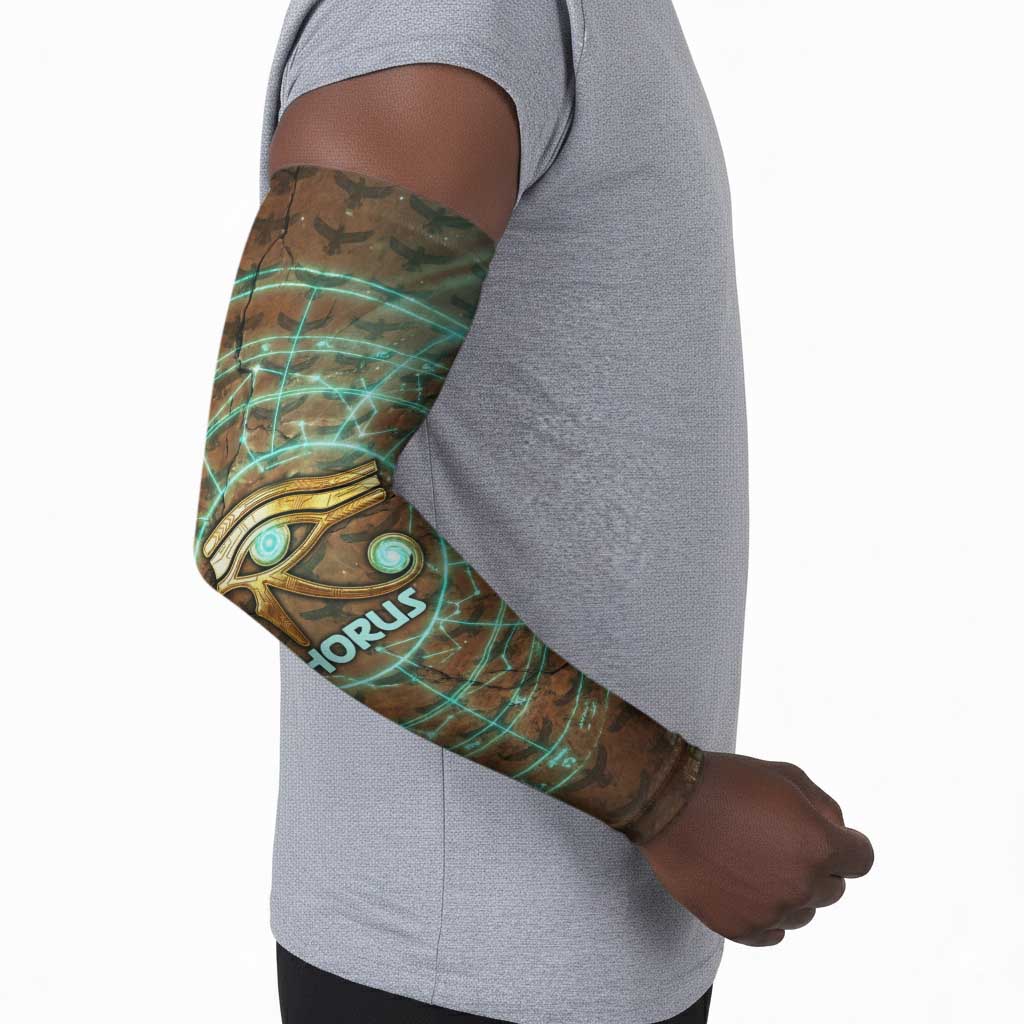 Horus Eye of Ra Arm Sleeves Golden Falcon Ancient Egyptian Symbol in Futuristic