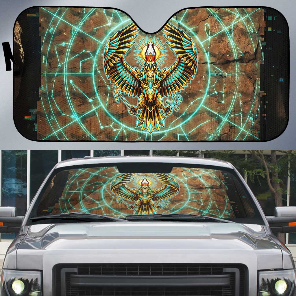 Horus Eye of Ra Auto Sun Shade Golden Falcon Ancient Egyptian Symbol in Futuristic
