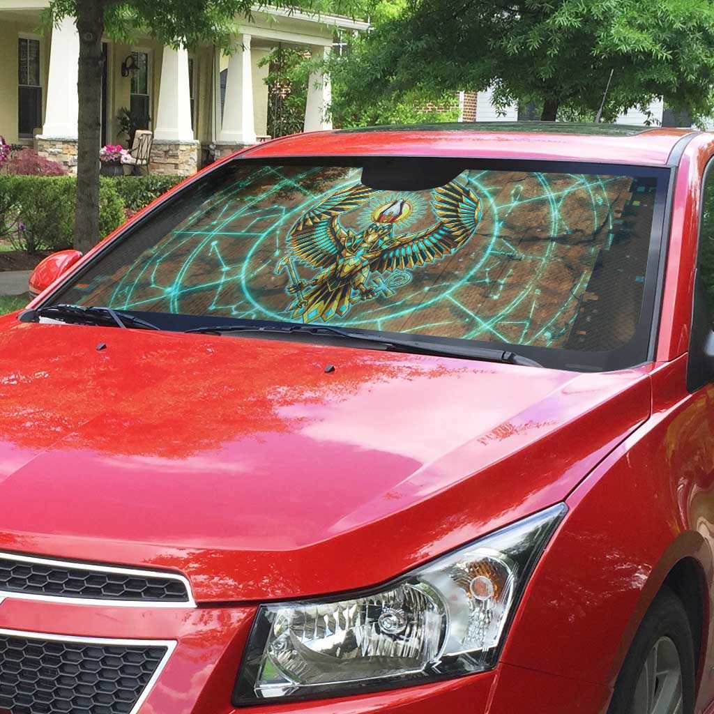 Horus Eye of Ra Auto Sun Shade Golden Falcon Ancient Egyptian Symbol in Futuristic