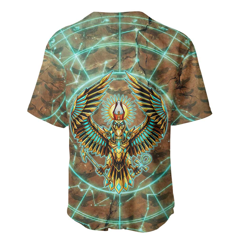 Horus Eye of Ra Baseball Jersey Golden Falcon Ancient Egyptian Symbol in Futuristic