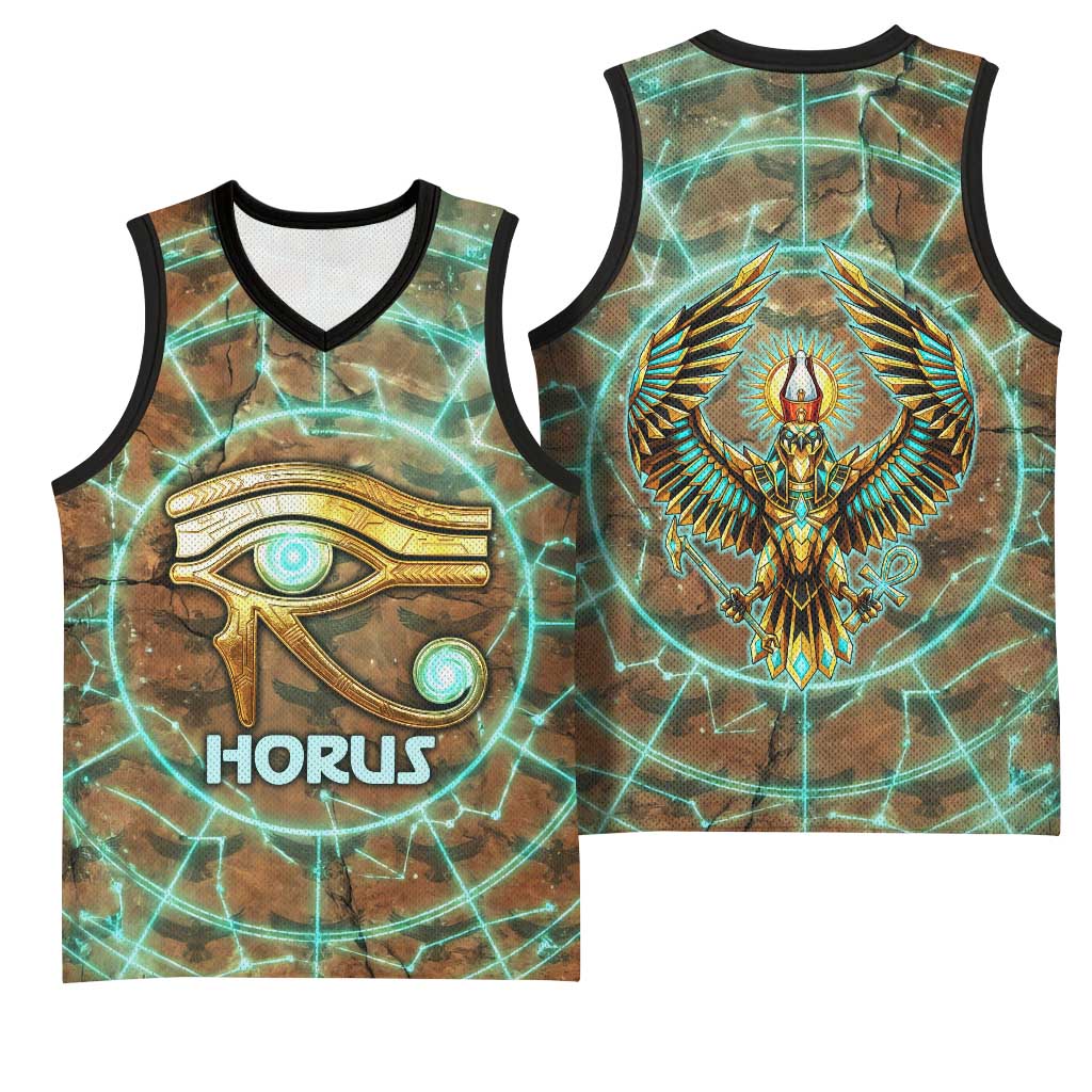 Horus Eye of Ra Basketball Jersey Golden Falcon Ancient Egyptian Symbol in Futuristic