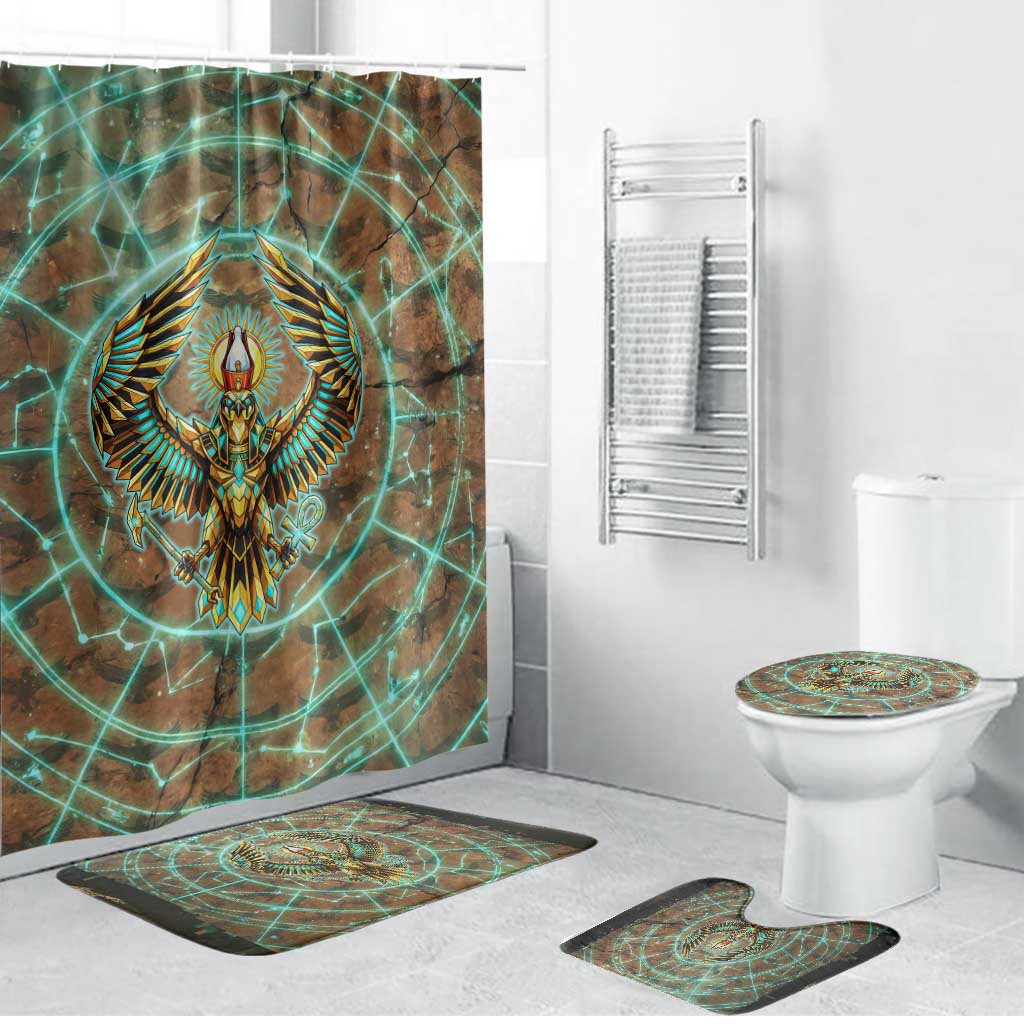 Horus Eye of Ra Bathroom Set Golden Falcon Ancient Egyptian Symbol in Futuristic