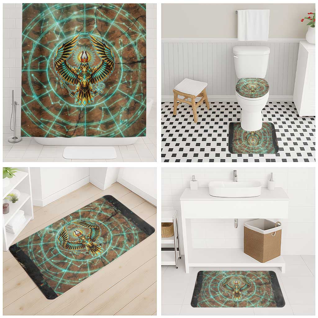 Horus Eye of Ra Bathroom Set Golden Falcon Ancient Egyptian Symbol in Futuristic