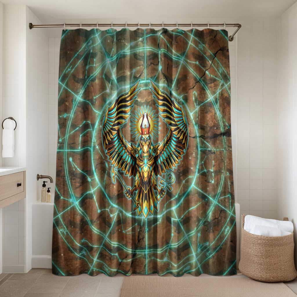 Horus Eye of Ra Bathroom Set Golden Falcon Ancient Egyptian Symbol in Futuristic