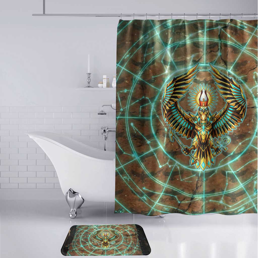 Horus Eye of Ra Bathroom Set Golden Falcon Ancient Egyptian Symbol in Futuristic