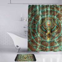 Horus Eye of Ra Bathroom Set Golden Falcon Ancient Egyptian Symbol in Futuristic