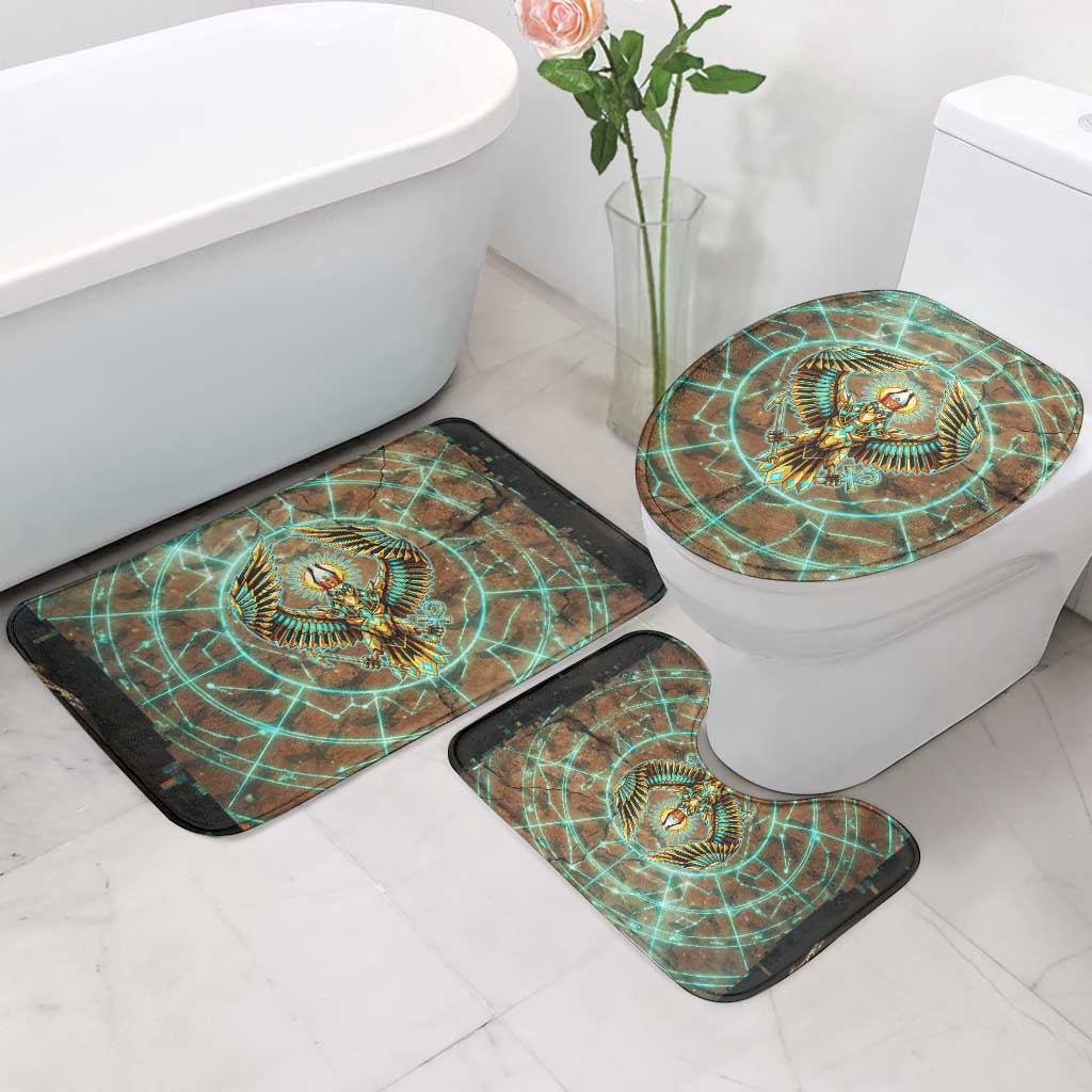 Horus Eye of Ra Bathroom Set Golden Falcon Ancient Egyptian Symbol in Futuristic