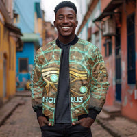 Horus Eye of Ra Bomber Jacket Golden Falcon Ancient Egyptian Symbol in Futuristic