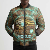 Horus Eye of Ra Bomber Puffer Jacket Golden Falcon Ancient Egyptian Symbol in Futuristic