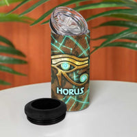 Horus Eye of Ra 4 in 1 Can Cooler Tumbler Golden Falcon Ancient Egyptian Symbol in Futuristic