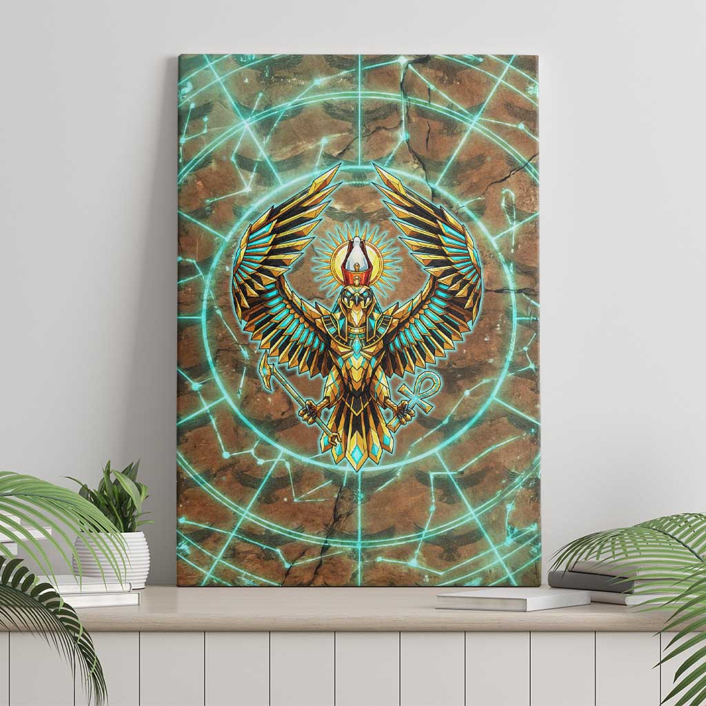 Horus Eye of Ra Canvas Wall Art Golden Falcon Ancient Egyptian Symbol in Futuristic